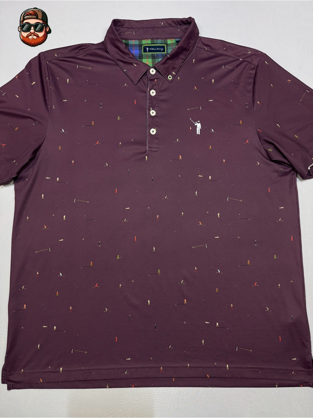 William Murray Golf Short Sleeve Polo Shirt Dark Red Burgundy, XL